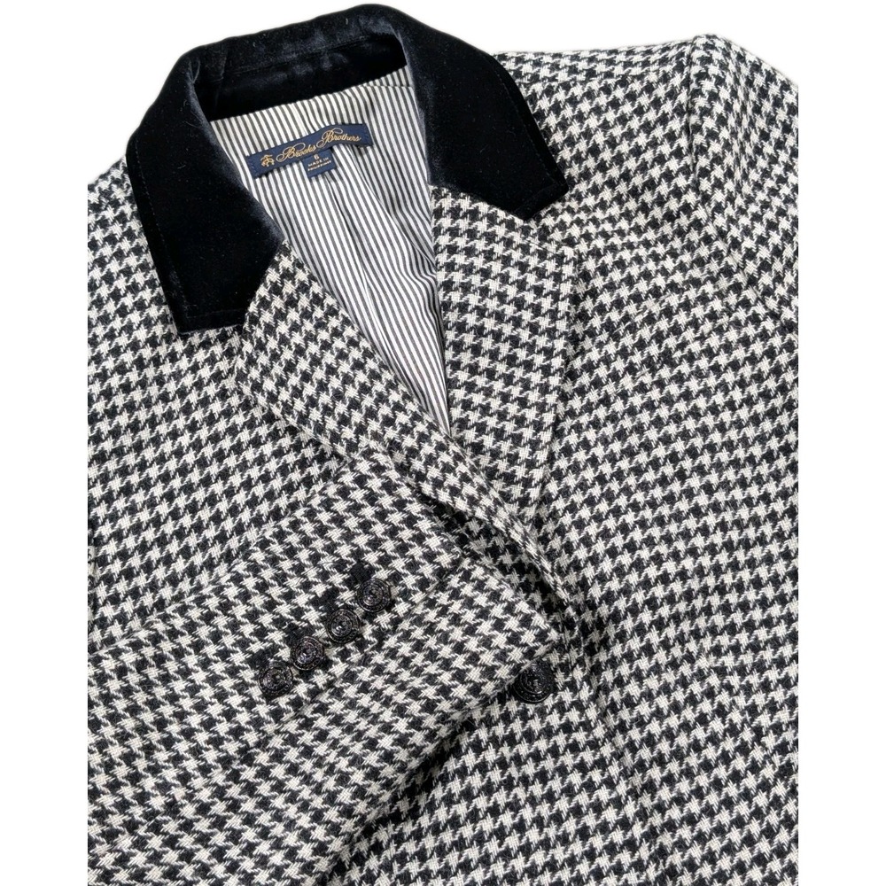 Brooks Brothers Abraham Moon Wool Houndstooth Riding Jacket Blazer Velvet 6